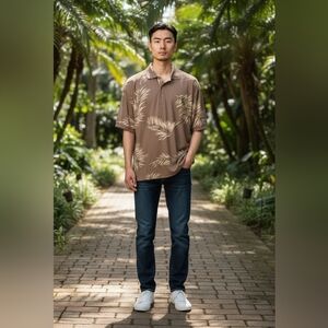 Bamboo Cay Fine Resortwear Olive Tropical Polo Shirt Men’s Size Small NWT